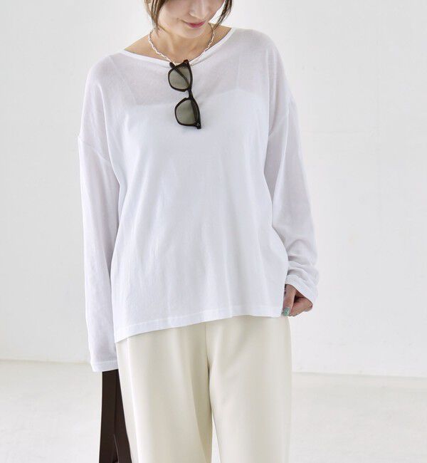 quaranciel「《予約》quaranciel:〈手洗い可能〉シアー コットン ボートネック ルーズ ロンTEE」|Tシャツ・カットソー|