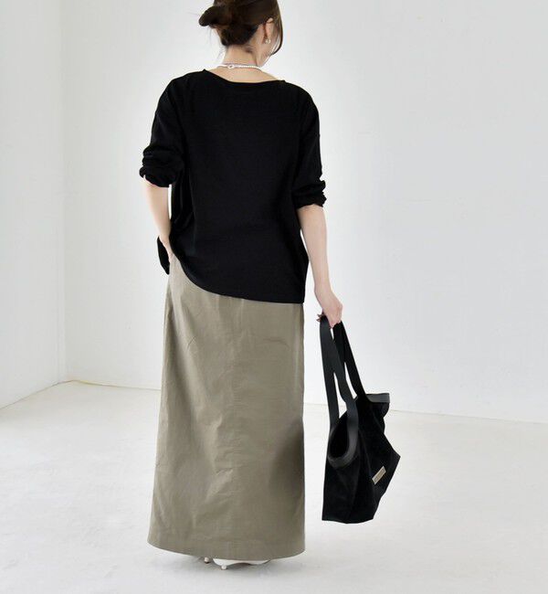 quaranciel「《予約》quaranciel:〈手洗い可能〉シアー コットン ボートネック ルーズ ロンTEE」|Tシャツ・カットソー|