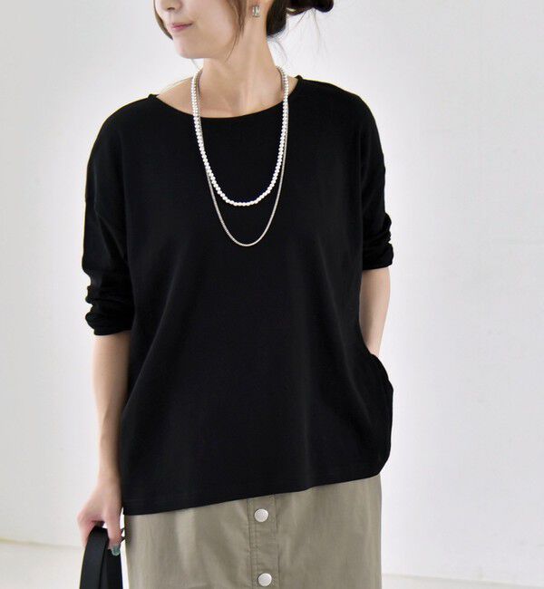 quaranciel「《予約》quaranciel:〈手洗い可能〉シアー コットン ボートネック ルーズ ロンTEE」|Tシャツ・カットソー|