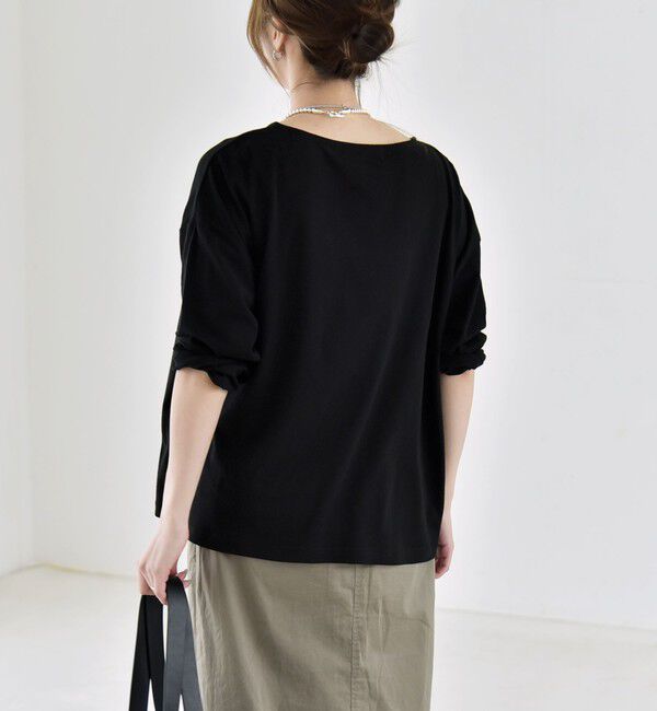 quaranciel「《予約》quaranciel:〈手洗い可能〉シアー コットン ボートネック ルーズ ロンTEE」|Tシャツ・カットソー|