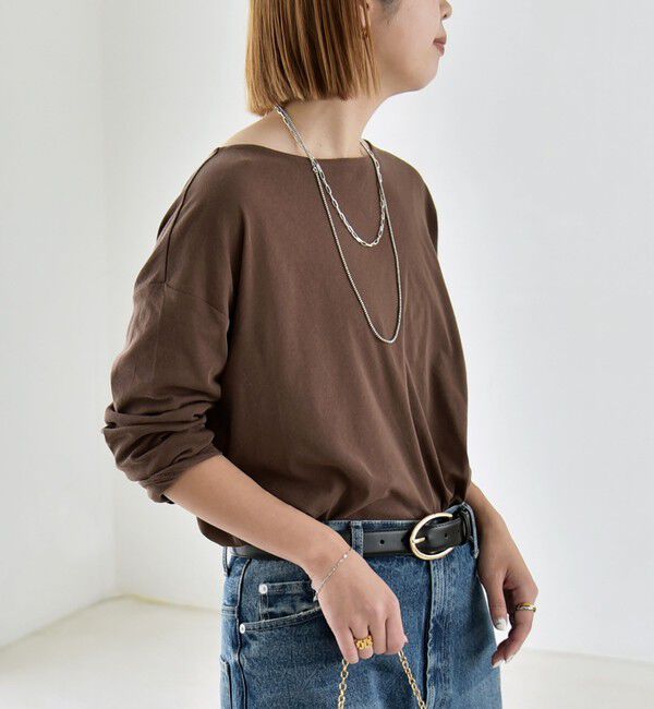 quaranciel「《予約》quaranciel:〈手洗い可能〉シアー コットン ボートネック ルーズ ロンTEE」|Tシャツ・カットソー|