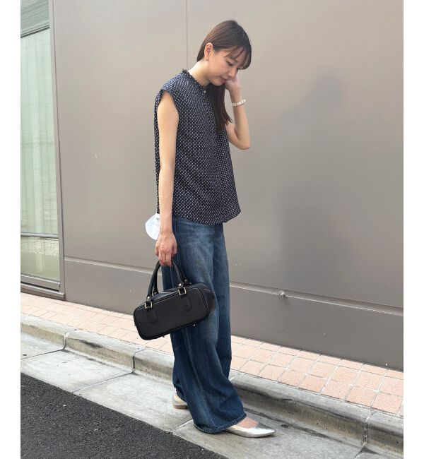  「【日本製】シャーリングネック幾何柄フレンチ」|シャツ・ブラウス|