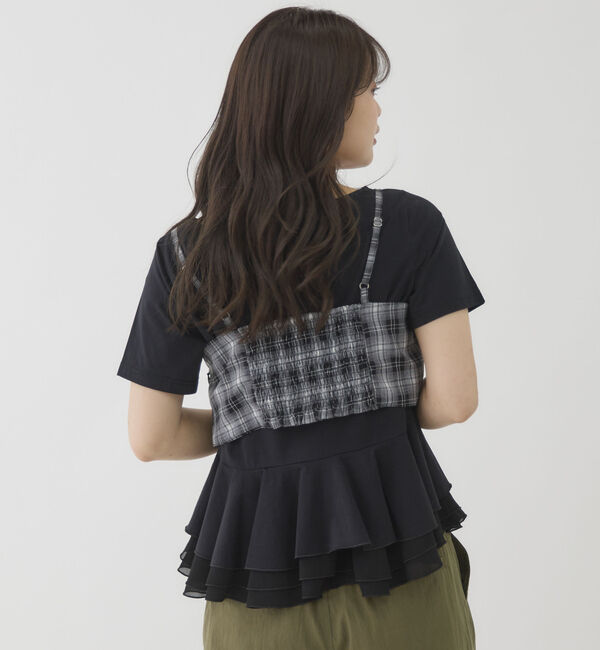 archives「チェックアソートリボンビスチェ&times;ペプラムブラウスＴＥＥ　ＳＥＴ」|カーディガン|