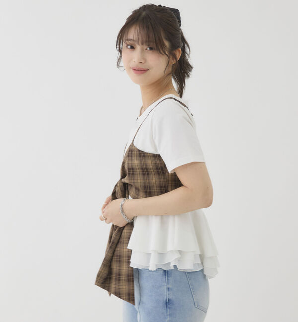 archives「チェックアソートリボンビスチェ&times;ペプラムブラウスＴＥＥ　ＳＥＴ」|カーディガン|