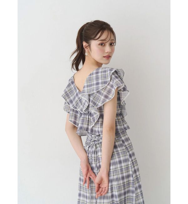 MERCURYDUO「チェックプリントダブルラッフルブラウス」|シャツ・ブラウス|