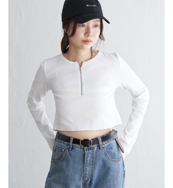VENCE share style「テレコハーフジップクロップドプルオーバー」|Tシャツ・カットソー|
