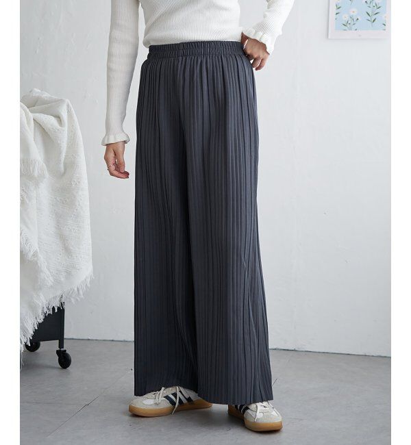 VENCE share style「カットツイルボックスプリーツパンツ」|デニム|ブラック