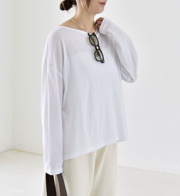 quaranciel「《予約》quaranciel:〈手洗い可能〉シアー コットン ボートネック ルーズ ロンTEE」|Tシャツ・カットソー|