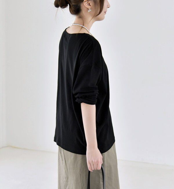 quaranciel「《予約》quaranciel:〈手洗い可能〉シアー コットン ボートネック ルーズ ロンTEE」|Tシャツ・カットソー|