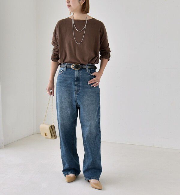 quaranciel「《予約》quaranciel:〈手洗い可能〉シアー コットン ボートネック ルーズ ロンTEE」|Tシャツ・カットソー|