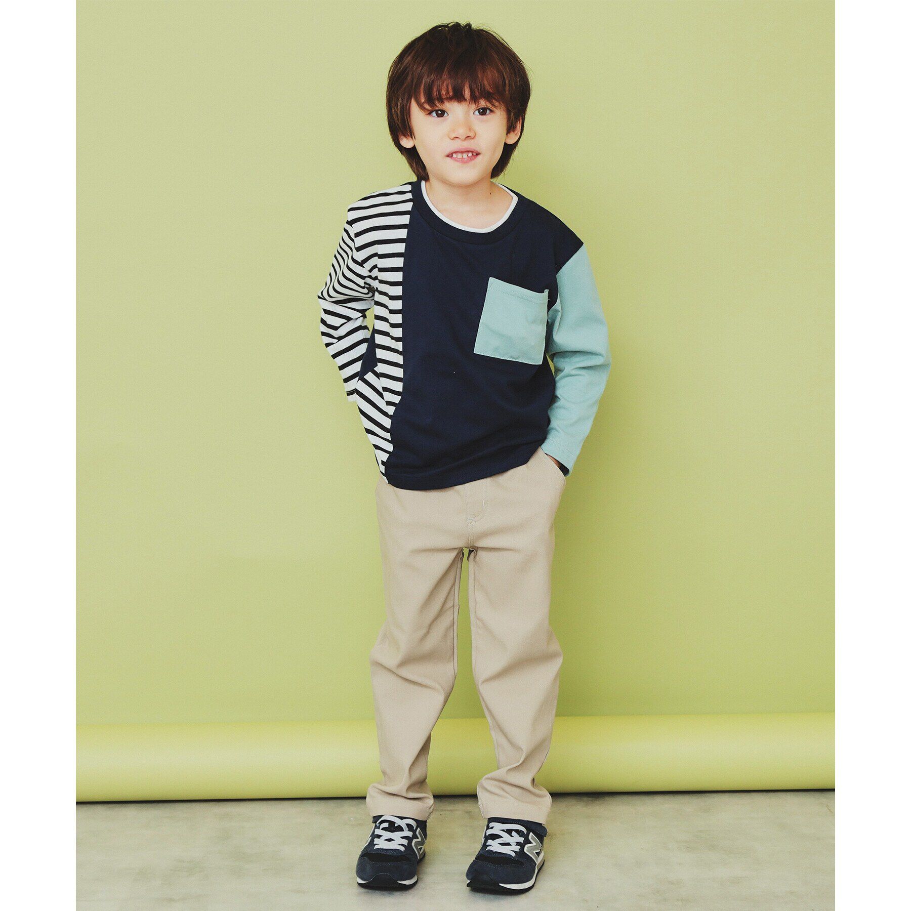 THE SHOP TK「【100-150】ブロッキング長袖Tシャツ/洗濯機OK」|Tシャツ・カットソー|