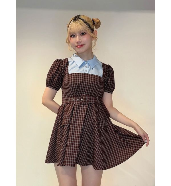 jouetie「スクエアネックドッキングミニワンピース」|ワンピース|ボルドー