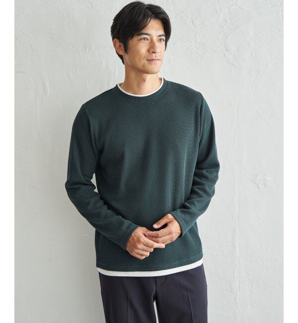 ikka「ドライワッフルフェイクロンT」|Tシャツ・カットソー|グリーン