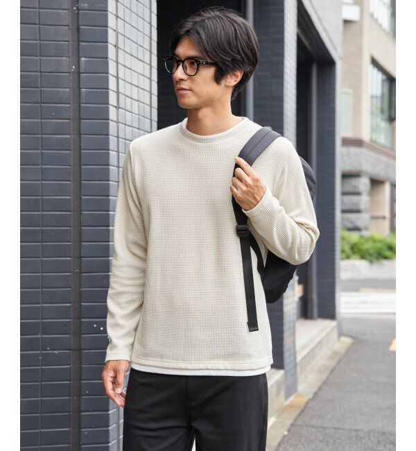 ikka「ドライワッフルフェイクロンT」|Tシャツ・カットソー|ベージュ