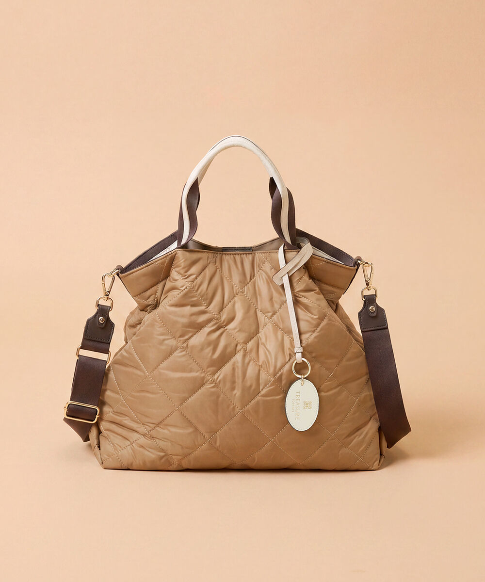 TOPKAPI TREASURE「【TREASURE TOPKAPI】ストライプハンドル キルティング  2way トートバッグ A4対応 / 軽量」|トートバッグ|ベージュ