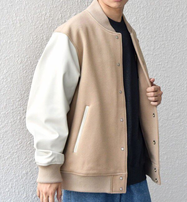 SHIPS any「SHIPS any: PURE WOOL MELTON スタジアム ブルゾン (スタジャン)◇」|ブルゾン・スタジャン|ベージュ系