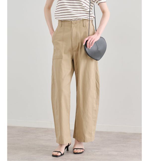 U by SPICK&SPAN「《追加》コットリネンバレルレッグルーズベイカーパンツ」|カーゴ|