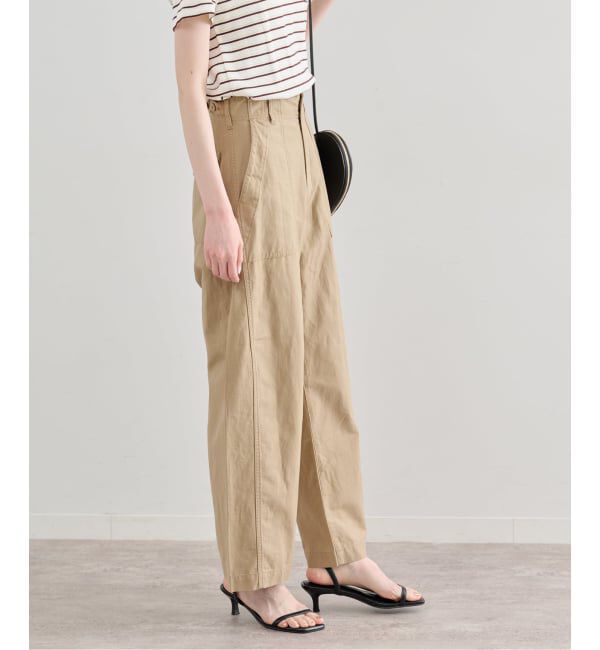 U by SPICK&SPAN「《追加》コットリネンバレルレッグルーズベイカーパンツ」|カーゴ|