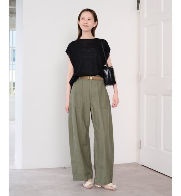 U by SPICK&SPAN「《追加》コットリネンバレルレッグルーズベイカーパンツ」|カーゴ|