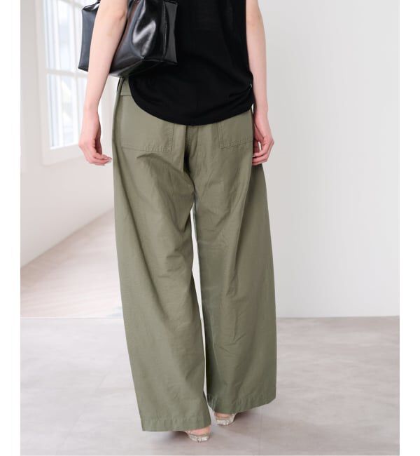 U by SPICK&SPAN「《追加》コットリネンバレルレッグルーズベイカーパンツ」|カーゴ|