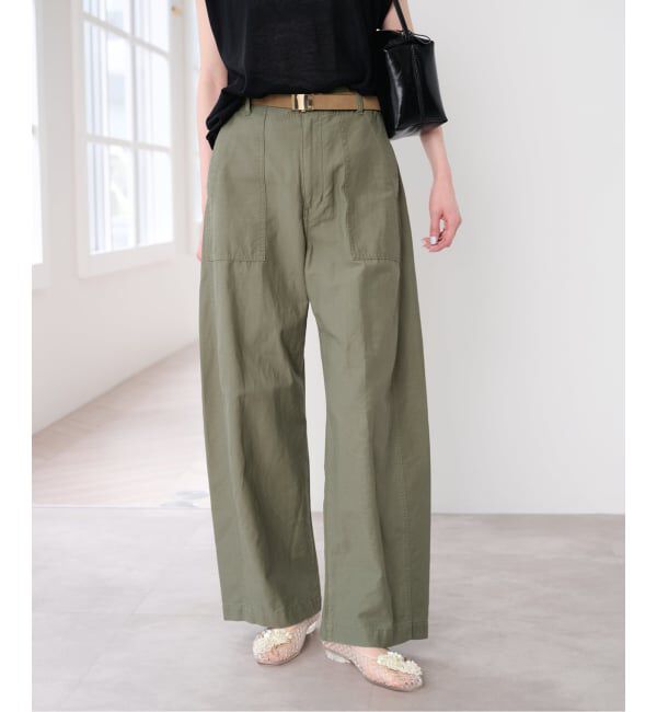 U by SPICK&SPAN「《追加》コットリネンバレルレッグルーズベイカーパンツ」|カーゴ|