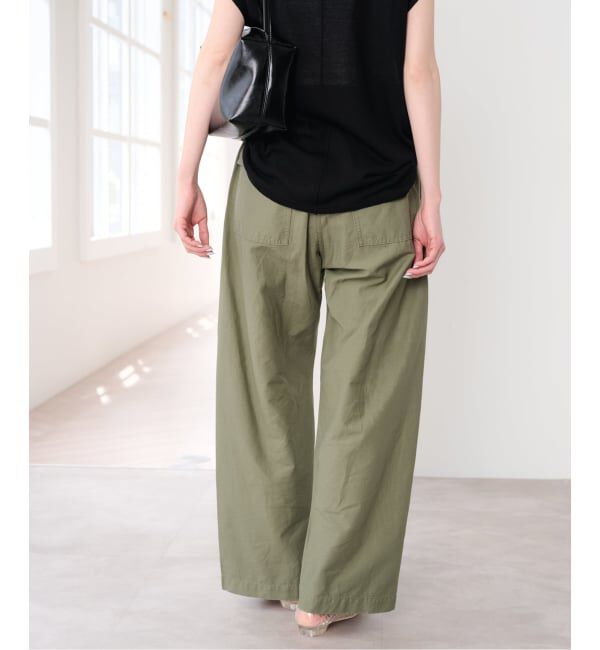 U by SPICK&SPAN「《追加》コットリネンバレルレッグルーズベイカーパンツ」|カーゴ|