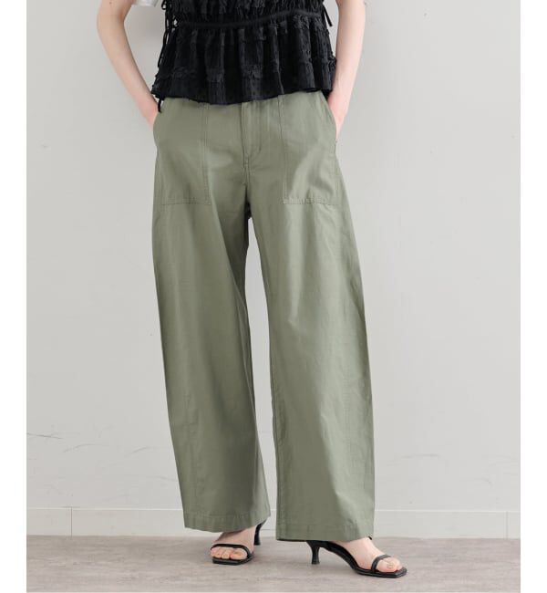 U by SPICK&SPAN「《追加》コットリネンバレルレッグルーズベイカーパンツ」|カーゴ|