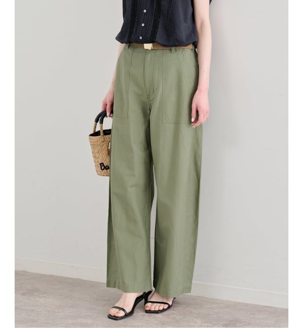 U by SPICK&SPAN「《追加》コットリネンバレルレッグルーズベイカーパンツ」|カーゴ|