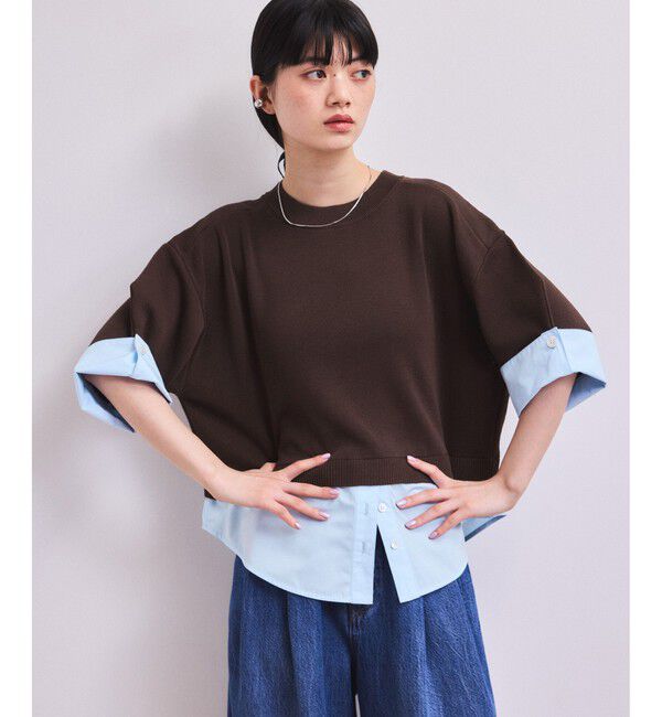 ADAM ET ROPE'「【WEB限定】シャツコンビニットプルオーバー」|シャツ・ブラウス|ブラウン(20)