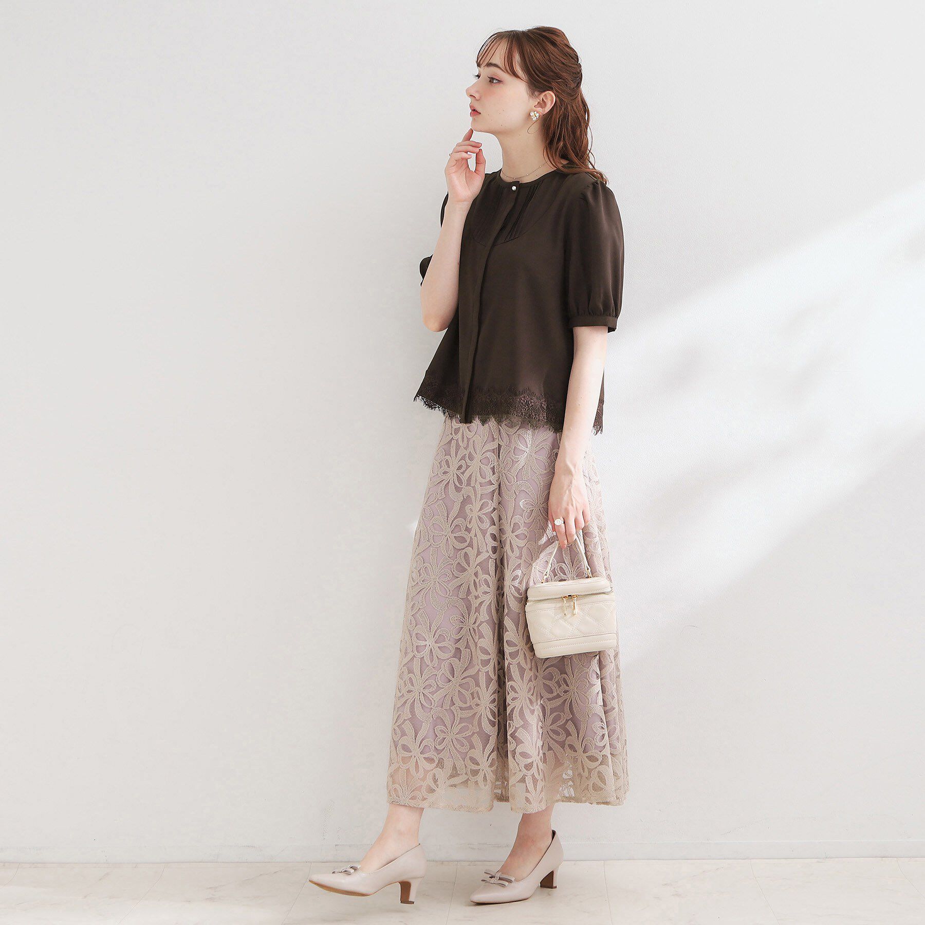 Couture broach「【洗える】ピンタック 裾レース ブラウス」|シャツ・ブラウス|