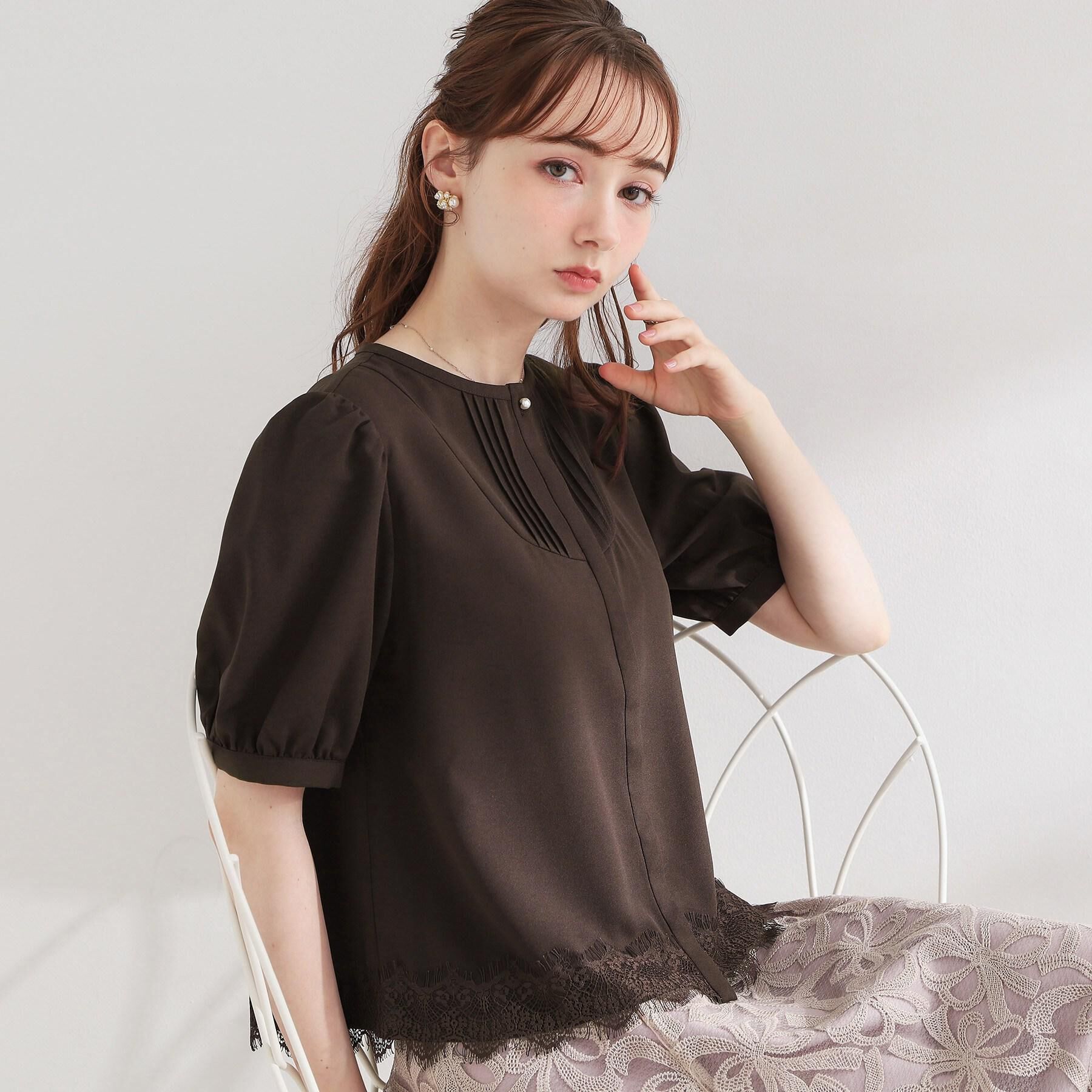 Couture broach「【洗える】ピンタック 裾レース ブラウス」|シャツ・ブラウス|