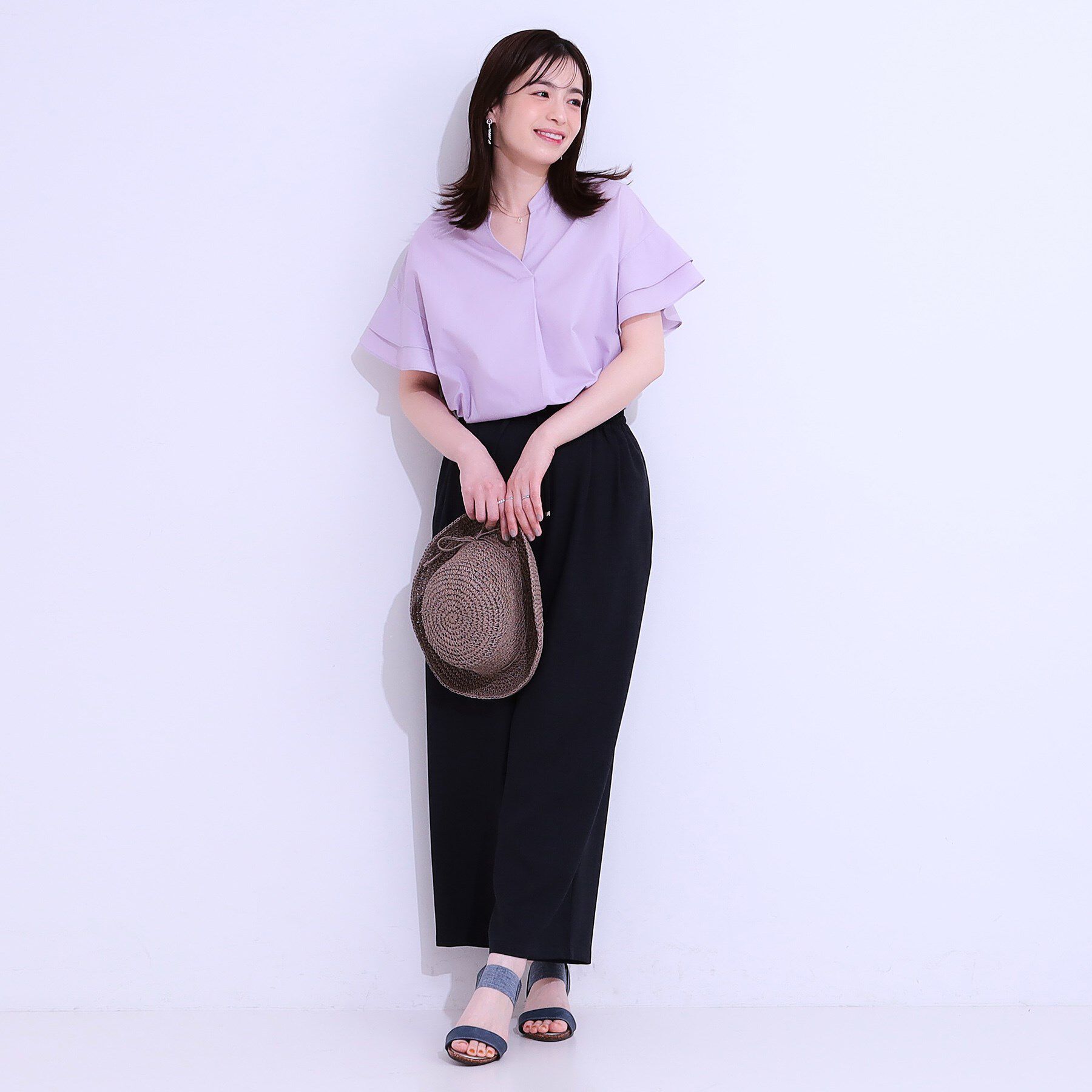 SHOO･LA･RUE「【洗える/S-LL】袖フリルスキッパーシャツ」|シャツ・ブラウス|