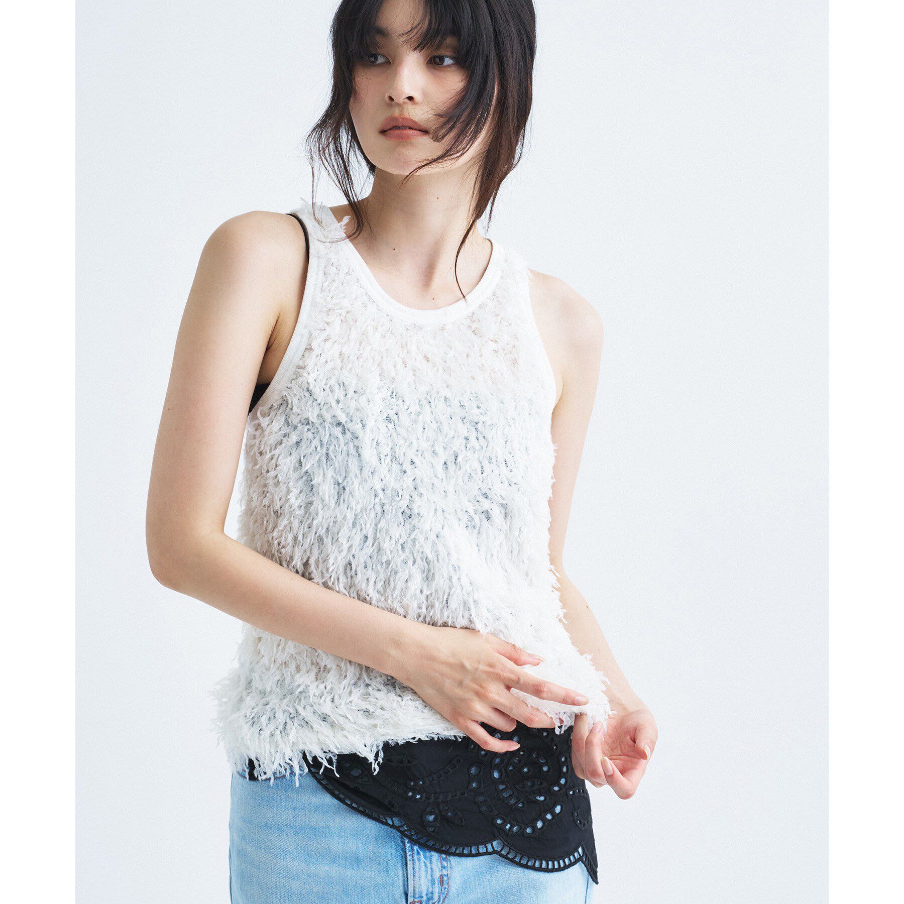 CODE A「IRONING｜feather tulle tank」|キャミソール|