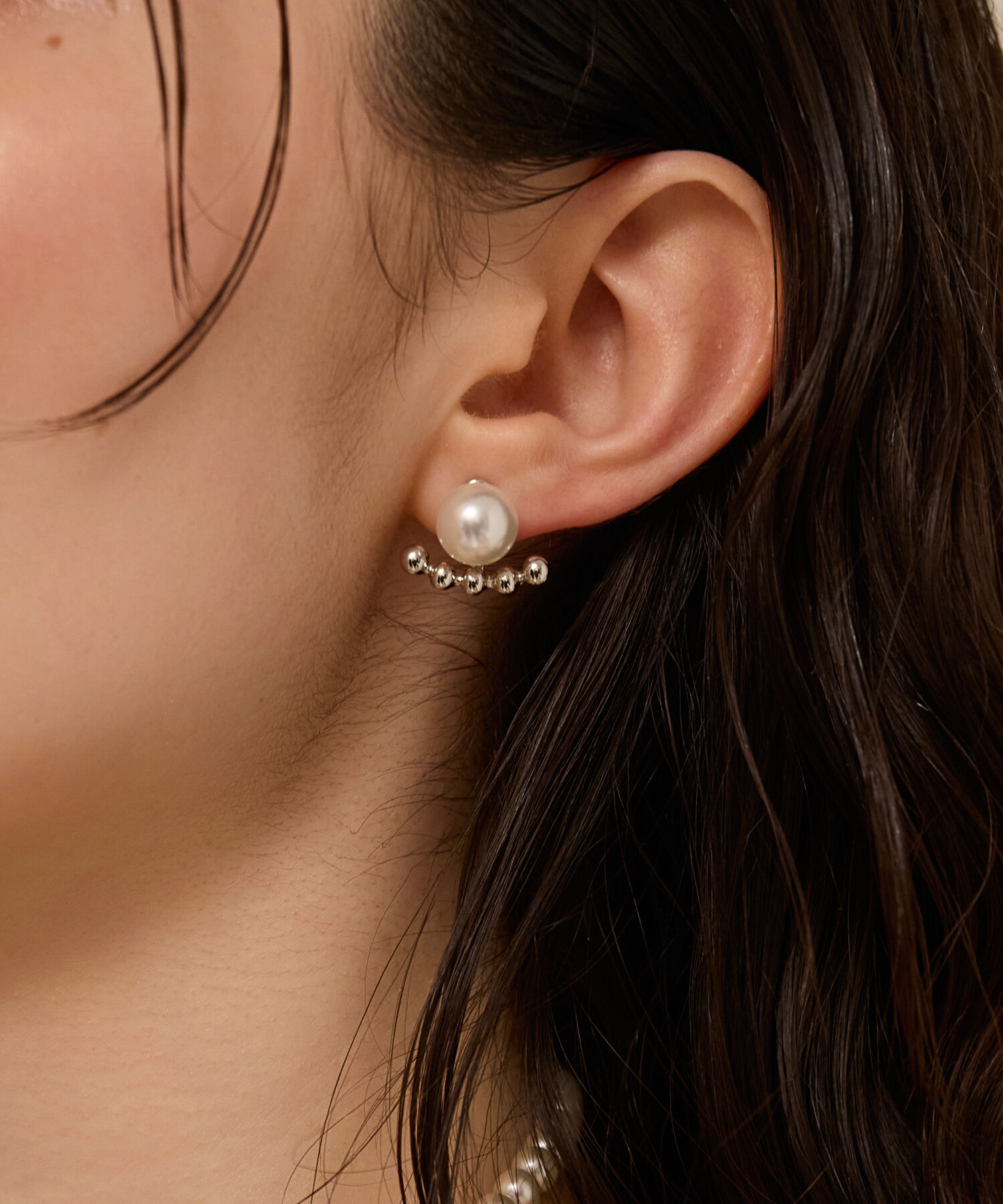 Phoebe「【金属アレルギー対応】2wayドロップラインパールバックキャッチピアス　シルバー/ニッケルフリー」|ピアス|シルバー