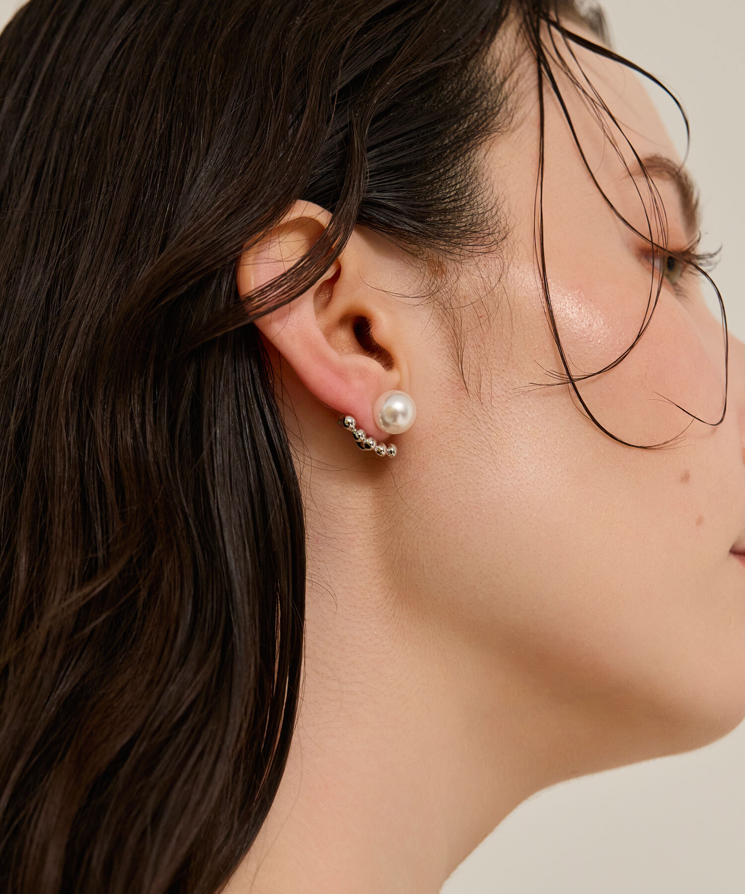 Phoebe「【金属アレルギー対応】2wayドロップラインパールバックキャッチピアス　シルバー/ニッケルフリー」|ピアス|