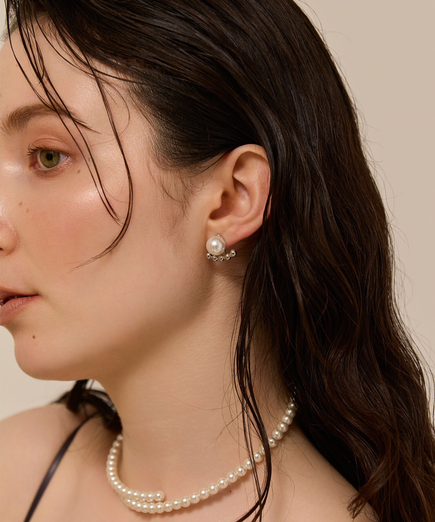 Phoebe「【金属アレルギー対応】2wayドロップラインパールバックキャッチピアス　シルバー/ニッケルフリー」|ピアス|