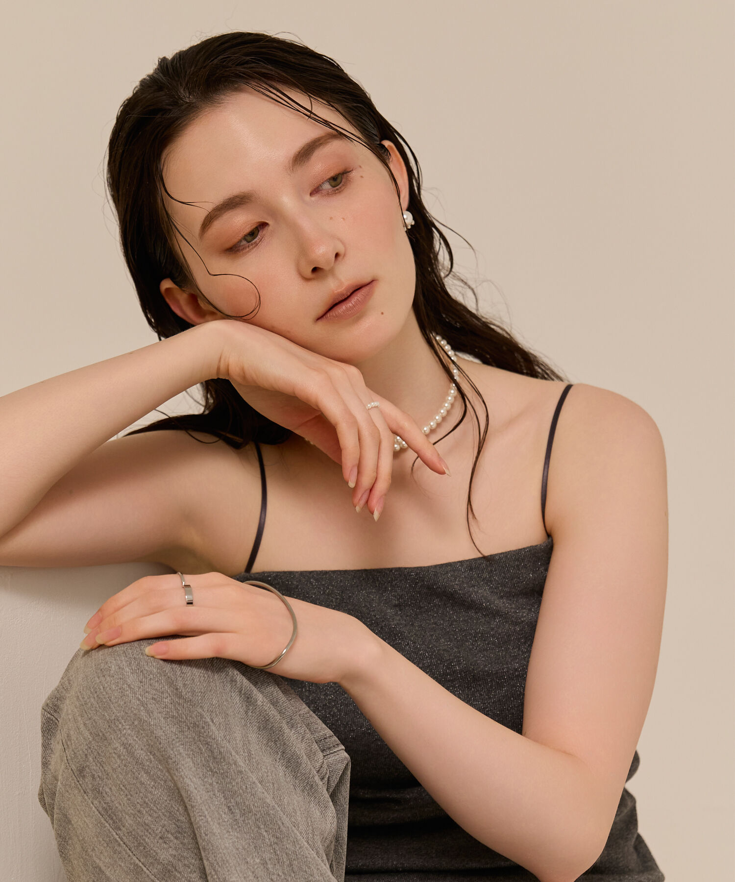 Phoebe「【金属アレルギー対応】2wayドロップラインパールバックキャッチピアス　シルバー/ニッケルフリー」|ピアス|