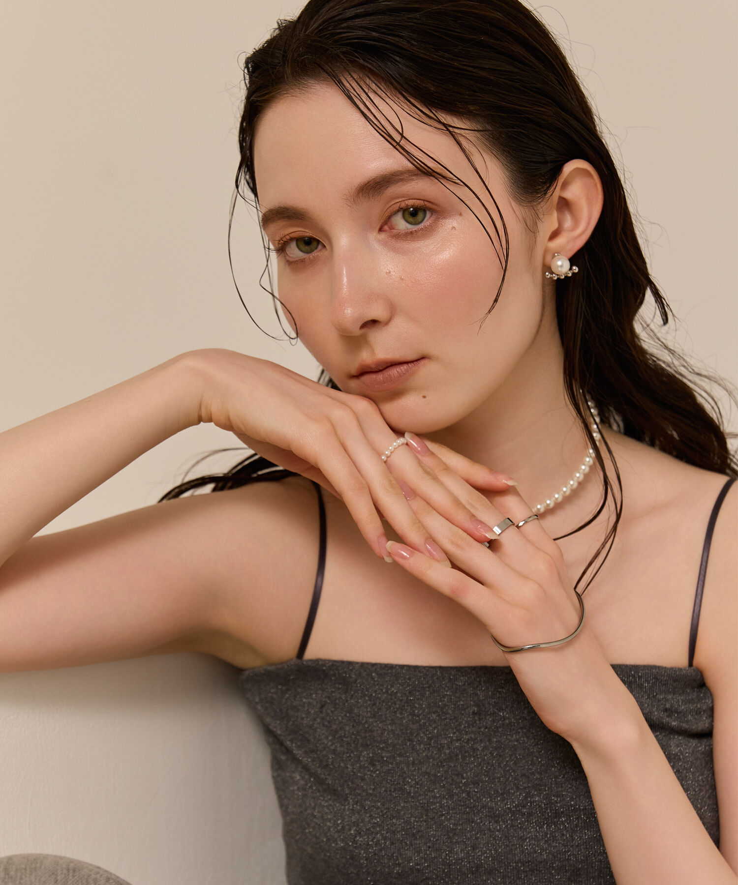 Phoebe「【金属アレルギー対応】2wayドロップラインパールバックキャッチピアス　シルバー/ニッケルフリー」|ピアス|