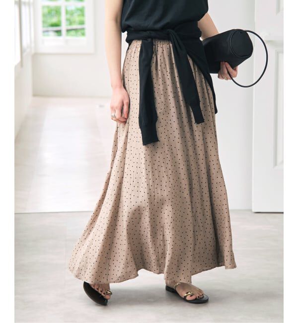 Spick and Span「《セットアップ可》ドットギャザーイージースカート」|スカート|ブラウンベース