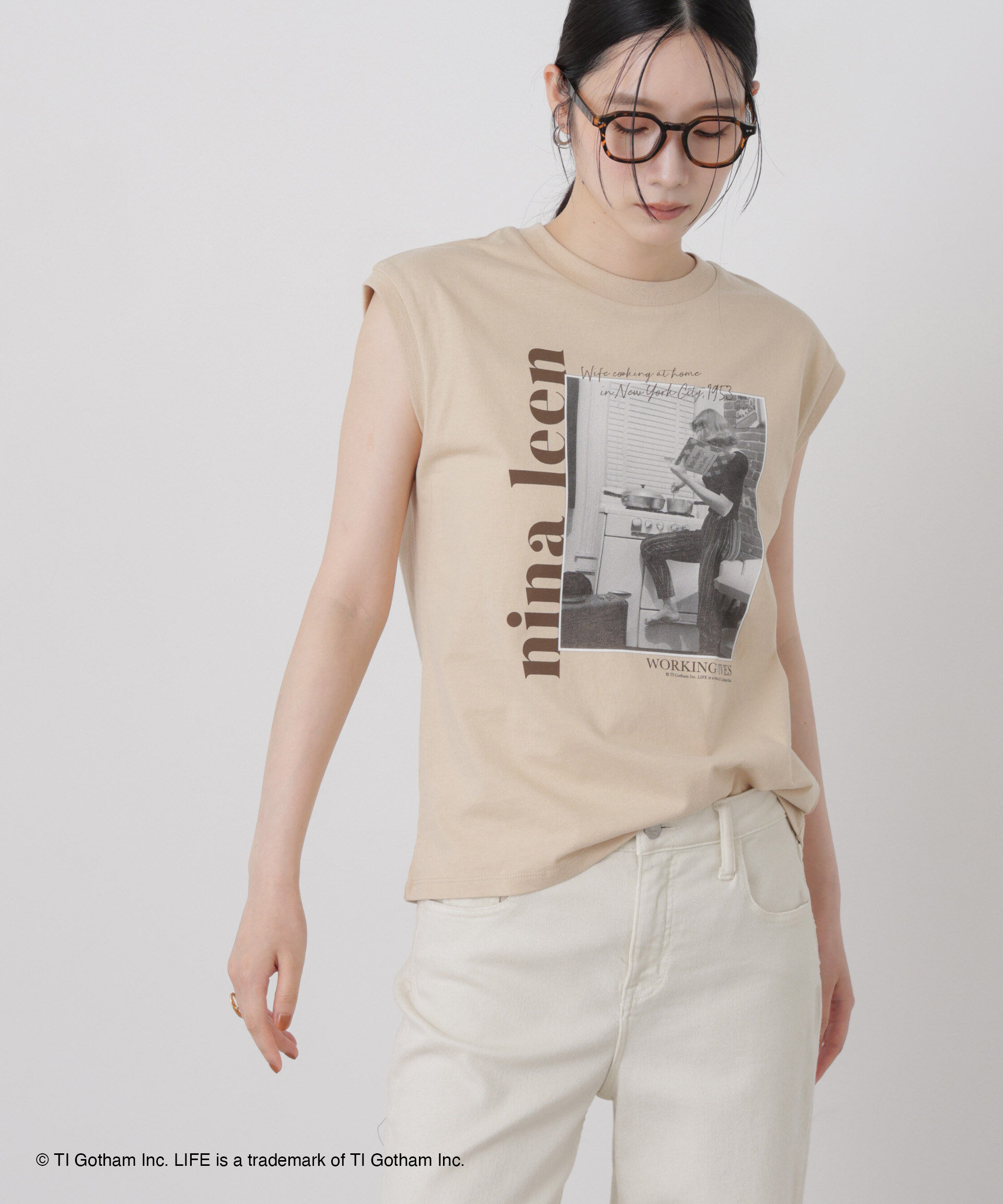 NANO universe「GOOD ROCK SPEED/LIFE PICTURE COLLECTION French sleeve Beige」|Tシャツ・カットソー|