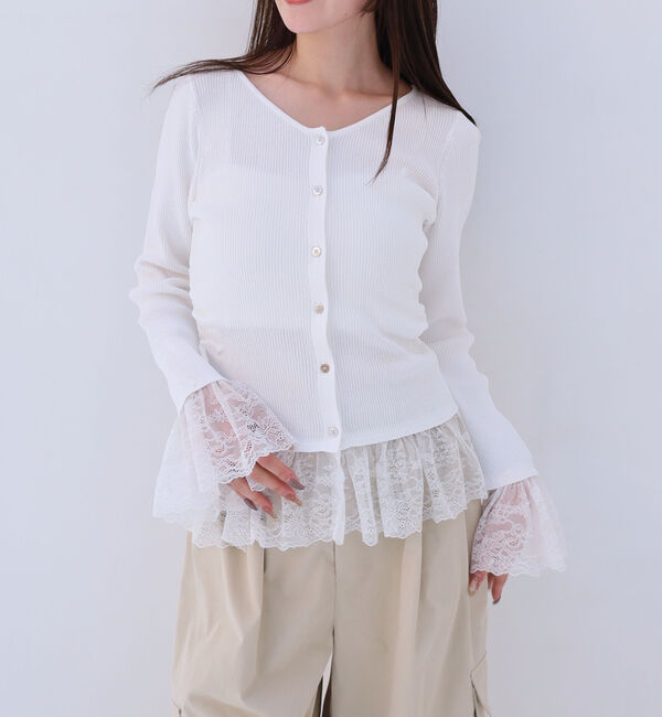 archives「レースドッキングギャザーニットカーディガン」|カーディガン|OFF WHITE