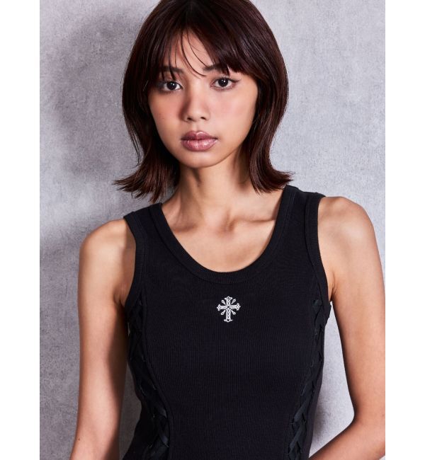 GYDA「sacred edge crossレースアップテレコタンクロングワンピース」|ワンピース|