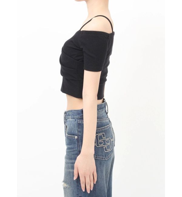 GYDA「ラメテレコハーフスリーブカシュクールオフショルショートTOPS」|Tシャツ・カットソー|