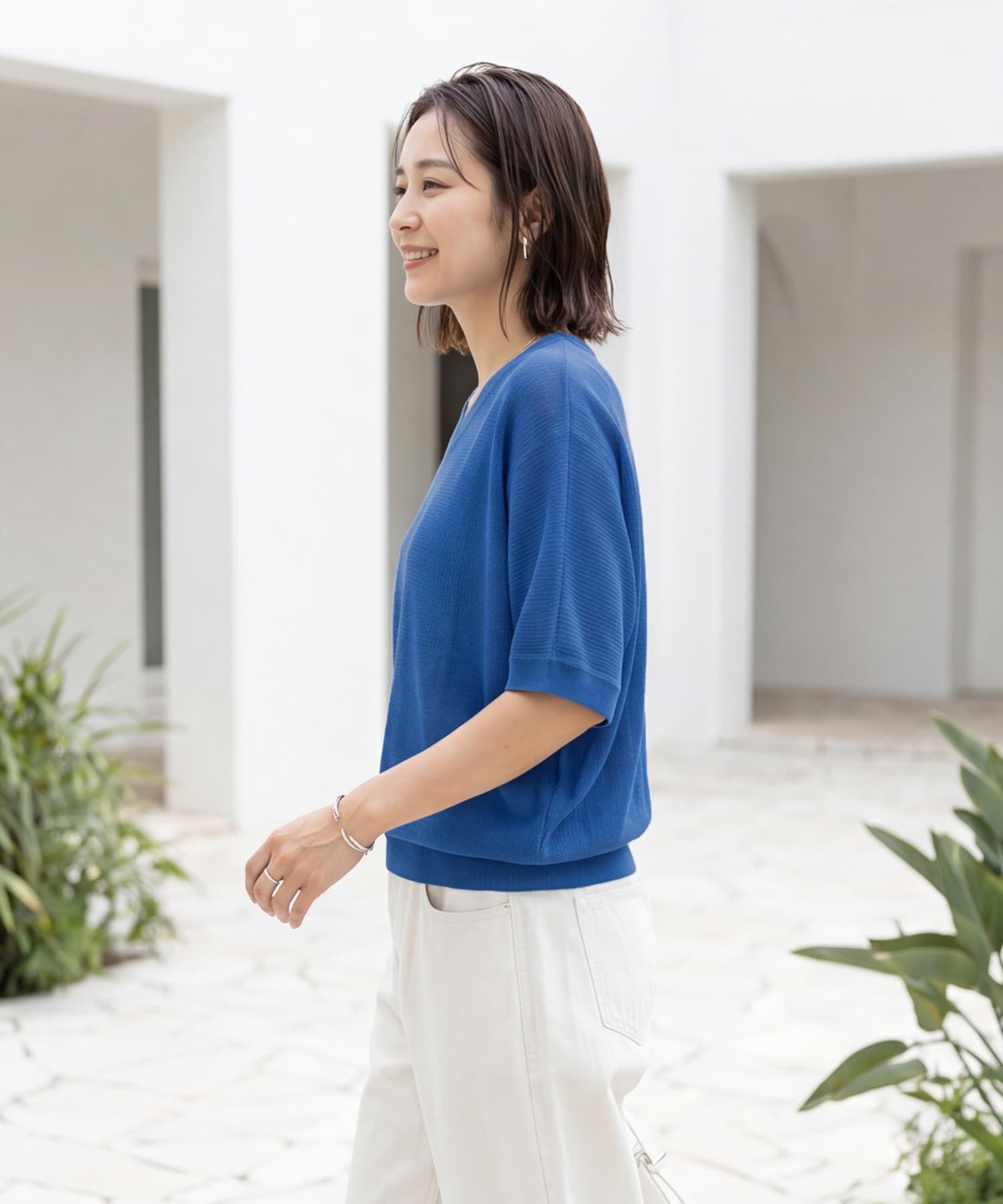 STYLE DELI「シャリ感Vネック微シアーニットトップス」|Tシャツ・カットソー|