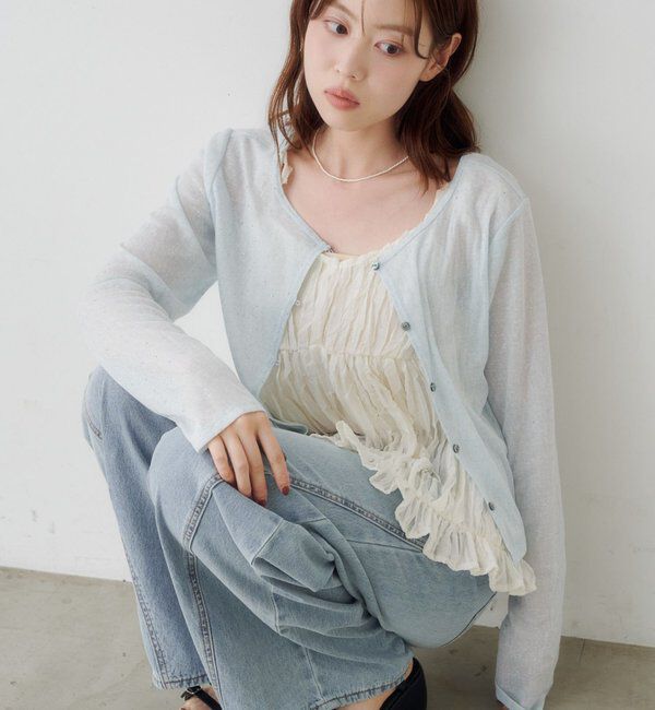  「【4色展開/前後2WAY】ラインストーンシアーカットソー」|Tシャツ・カットソー|スカイブルー