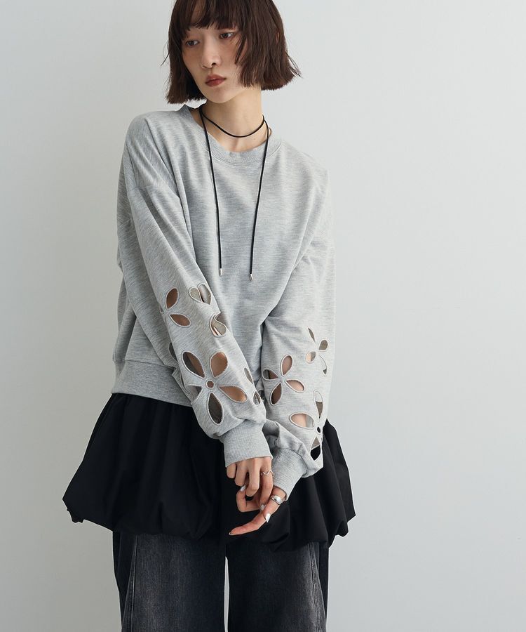 AnriettMusee「フラワーくり抜き刺繍スウェットプルオーバー」|スウェット・ジャージ|Gray Mixture
