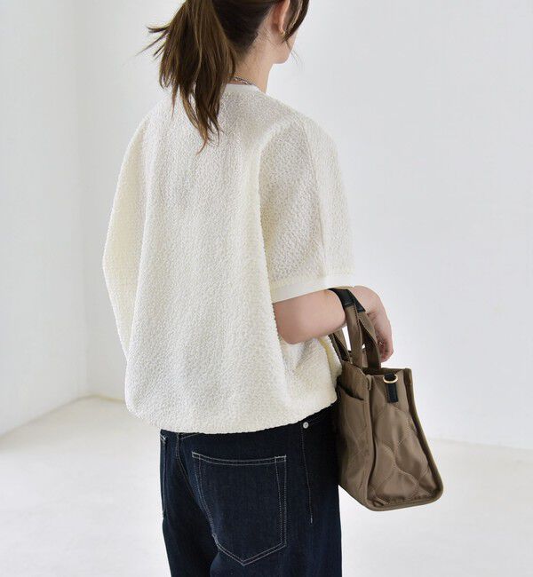 quaranciel「《予約》quaranciel:〈洗濯機可能〉カットジャカード ルーズ フレンチスリーブ プルオーバー」|Tシャツ・カットソー|