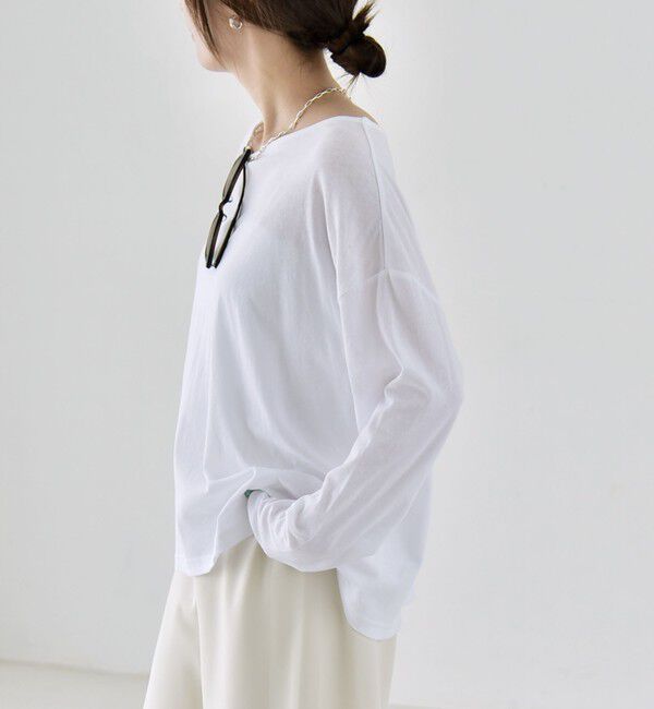 quaranciel「《予約》quaranciel:〈手洗い可能〉シアー コットン ボートネック ルーズ ロンTEE」|Tシャツ・カットソー|