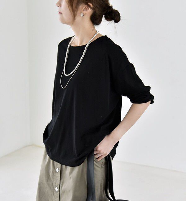 quaranciel「《予約》quaranciel:〈手洗い可能〉シアー コットン ボートネック ルーズ ロンTEE」|Tシャツ・カットソー|