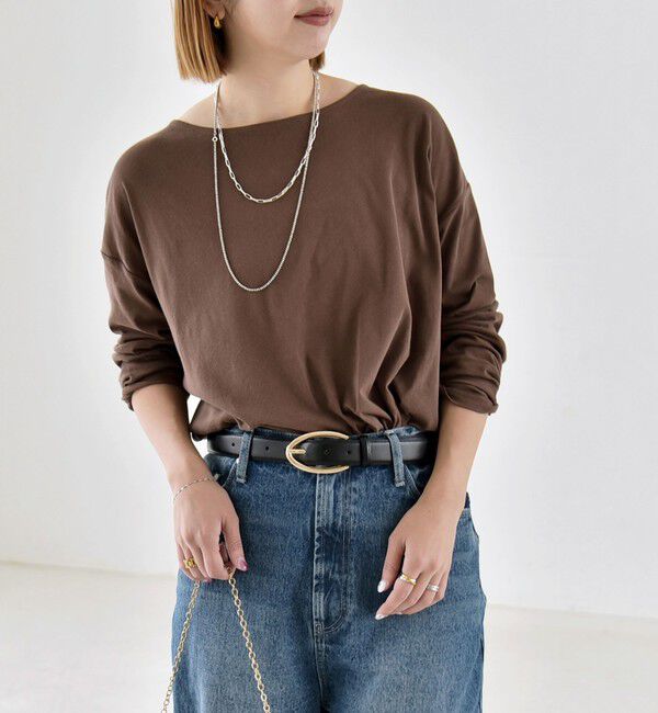 quaranciel「《予約》quaranciel:〈手洗い可能〉シアー コットン ボートネック ルーズ ロンTEE」|Tシャツ・カットソー|